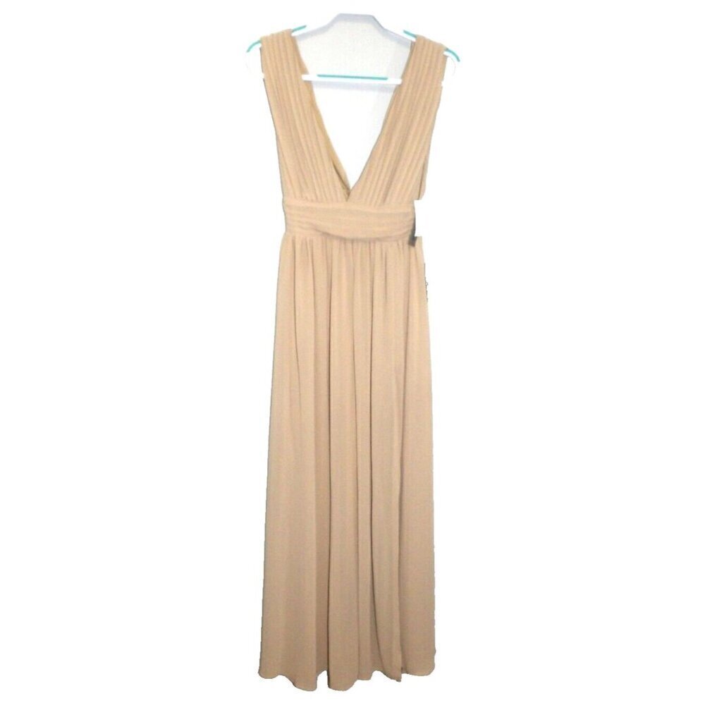 LOVE X DESIGN beige sleeveless deep V neck long dress women's size S, NEW - Picture 4 of 4
